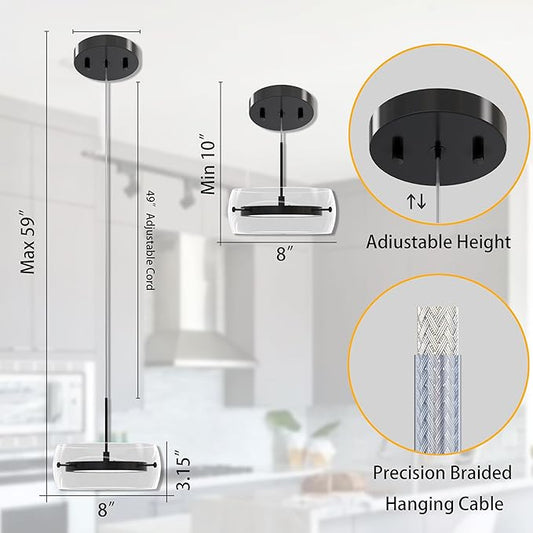 2-Pack Modern Pendant Lights Kitchen Island, Dual-Sided LED 3-CCT Dimmable Glass Hanging Lighting Fixture, Adjustable Cable for Dining Room, Bar, Over Table, Sloped Ceiling Matte Black