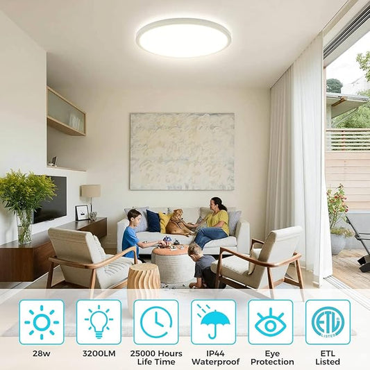 libtit 13 Inch LED Ceiling Light, 3 Color Selectable 3000K/4500K/6000K Thin Flat LED Surface Mount Ceiling Light, 28W 3200 LM Low-Profile Ceiling Light Fixture for Bedroom, Kitchen, Hallway,Closet