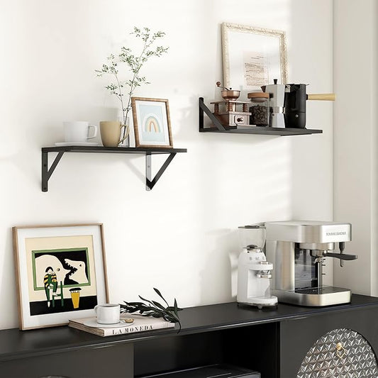 Axeman Floating Shelves for Wall, 16''W x 8''D Black Floating Shelves Set of 2, 8 Inch Deep Wall Shelves for Bookshelf Living Room Bedroom Home Office Bathroom