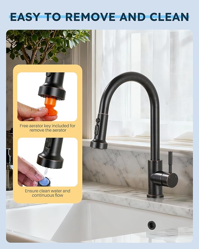 Stainless Steel Kitchen Faucet Head: ARCORA 3-Function Kitchen Faucet Head Replacement with 13 Adapters - Oil Rubbed Bronze Pull Down Spray Head Compatible with Moen, Delta, American Standard Faucets