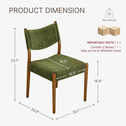 KISLOT Upholstered Dining Chairs Set of 4, Solid Wood Armless Kitchen Chairs with Soft Polyester Fabric, 18.9" Seat Height, Modern Dining Room Seating, 300 lbs Capacity, Green