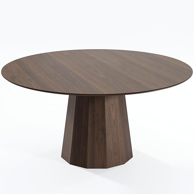 Casaphoria 60" Round Dining Table, Modern Wood Kitchen Table with Cone Shaped Strip Polygonal Base for Living Room & Dining Room, Easy Assembly Farmhouse Furniture for 4-6, Walnut