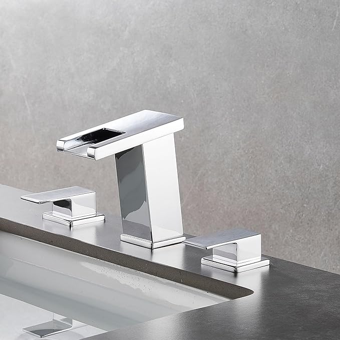 AVSIILE LED Bathroom Faucet 3 Hole, Chrome Waterfall Bathroom Faucets, 8 Inch Widespread Modern Bathroom Sink Faucet & Parts, Wide Spread Touch On Three Hole 2 Handle 3 Piece Bathroom Vanity Faucet