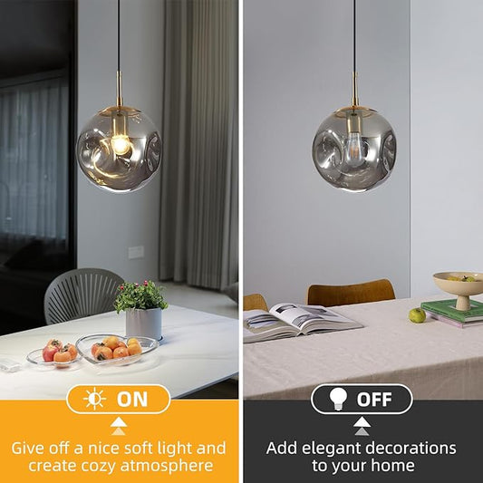 Modern Smoke Gray Concave Glass Pendant Light, 2-Pack Kitchen Island Lighting Single Globe Pendant Light Fixtures Century Kitchen Island Pendant Light for Bedroom Dining Room Light (Without Bulbs)