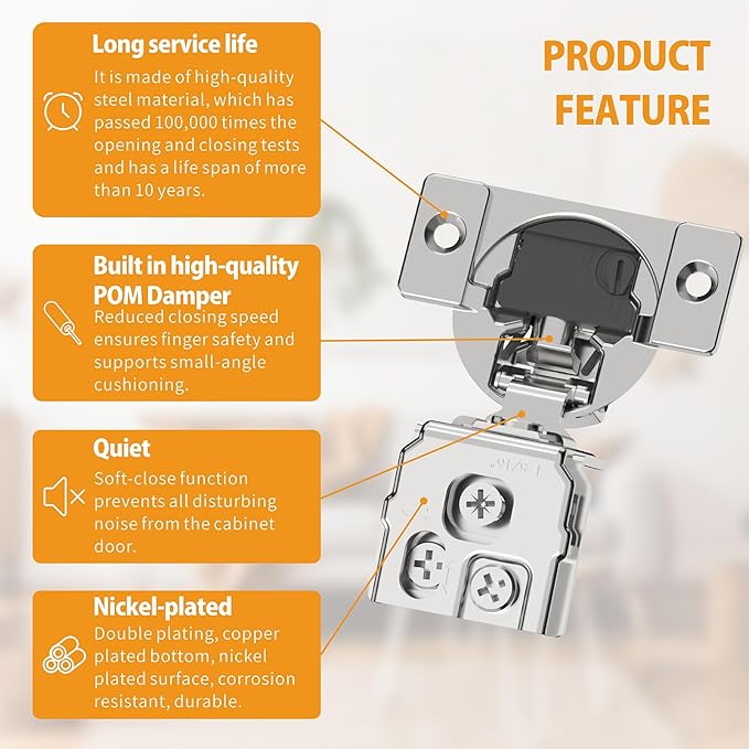 Chibery 50 Pack 1-5/16" Overlay 4D Soft Close Concealed Hinges for Face Frame Door, Adjustable Closing Speed, Smooth Slow Self Close Hinges, Satin Nickel, 105° Open Angle Stainless Steel Cabinet Hinge