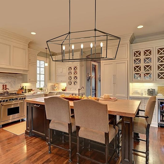 MantoLite Farmhouse Chandelier 5-Lights Black Kitchen Island Dinning Light Fixtures Industrial Height Adjustable Hanging Pendant Lighting Metal E12 Rustic Chandeliers for Dinning Room(No Bulbs)