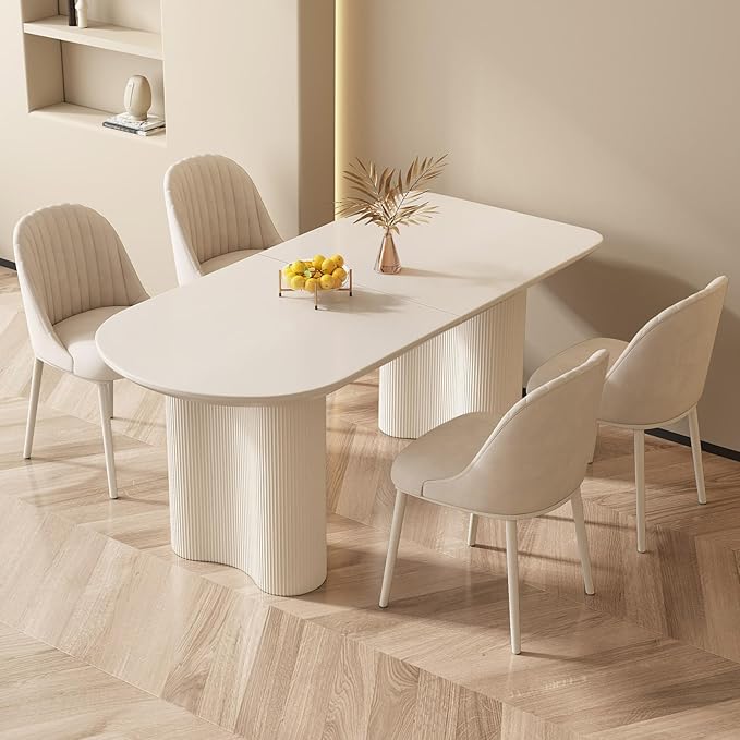 70" White Oval Dining Table for 4,6,8, Modern Funky Kitchen Table with Powerful Ripple Support Legs for Dining Room, Kitchen, Home Office