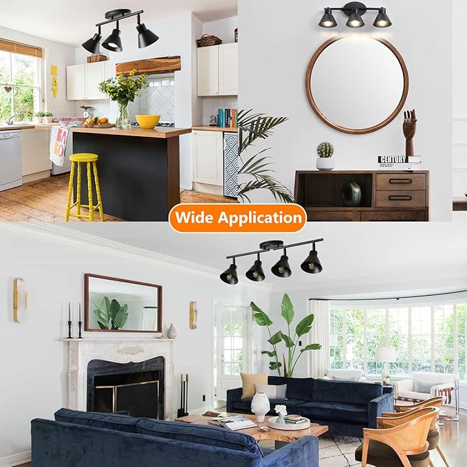 Modern 4-Light Track Lighting Fixture, Black Metal Ceiling Spotlight with Flexible Rotatable Heads, GU10 Base Directional Track Light for Kitchen, Hallway, Living Room & Gallery