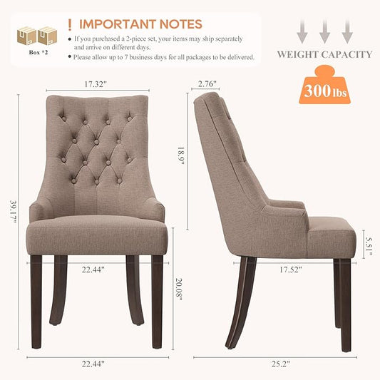 COLAMY Wingback Upholstered Side Dining Room Chairs Set of 4, Fabric Dining Chairs with Tufted Button, Living Room Chairs for Home Kitchen, Taupe