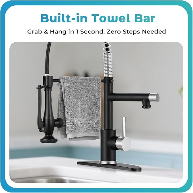 Kitchen Faucet with Pull Down Sprayer - Brushed Nickel Single Handle Commercial Kitchen Faucets, 2-Spout Stainless Steel Spring Pull Out Kitchen Sink Faucet 1/3 Hole with Deck Plate