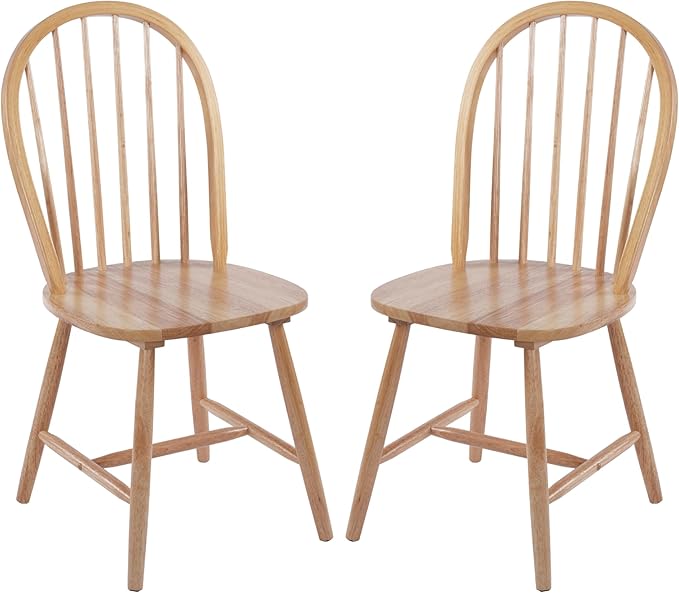 chairus Farmhouse Natural Dining Chairs Set of 4, Windsor Wooden Dining Room Chairs with Spindle Bow Back, Modern Cottage Armless Side Kitchen Chairs