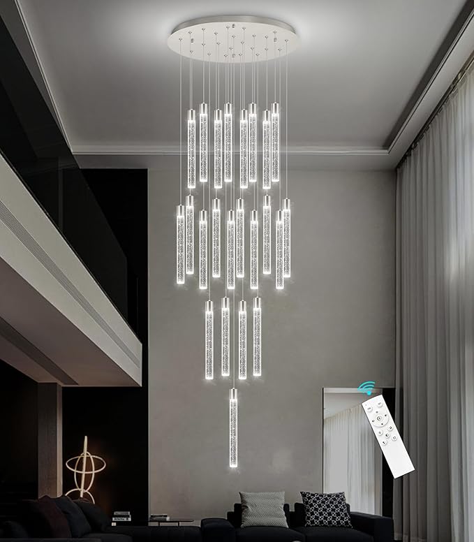 23-Light Long Large Modern Led Crystal Chandeliers Modern Spiral Chandeliers High Ceilings Chandelier for Staircase Foyer Chrome