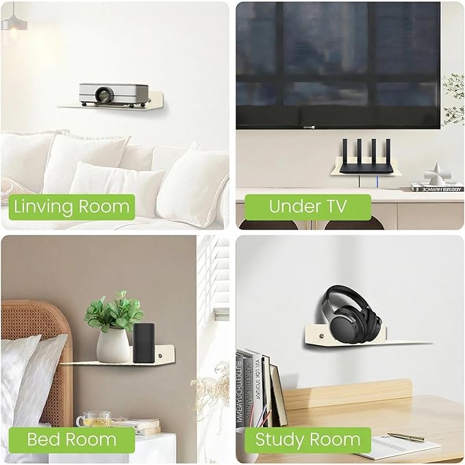 Steel Floating Shelves for Wall,Small Wall Shelf,Suitable for Bedroom, Living Room, Bathroom, Kitchen, Office (Warm White, 11.81x8.46 in)