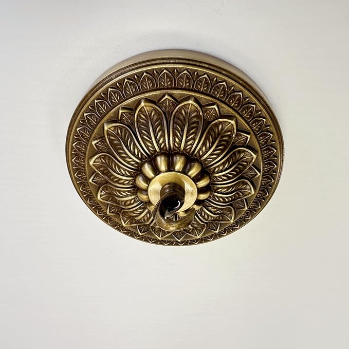 5.9 inches Brass Ceiling Light Canopy Plate, Antique Mounting Canopy Kit for Pendant Light, Hanging Fixture, Chandelier Plate Cover (Retro)