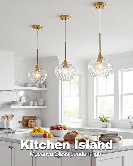 Glass Pendant Lights for Kitchen Island, 7" Modern Gold Pendant Light Fixtures Small Adjustable Hanging Light for Kitchen, Dining Room, Sink, Bathroom