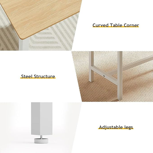 Rovibek 43" Dining Table Benches Set for 4, Modern Space Saving Kitchen Table Chairs & Adjustable Feet Breakfast Table 2 Benches, Wooden Industrial Style Farmhouse, White