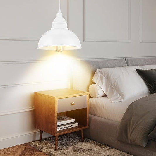 Plug in Pendant Light, 15FT Hanging Lights, On/Off Switch, Industrial Pendant Light with Plug in Cord, Metal Hanging Lamps for Living Room, Kitchen, Dining Room White