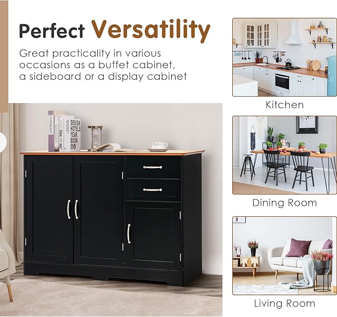 PETSITE Buffet Cabinet, Kitchen Sideboard with Storage Cabinets & Drawers, Adjustable Shelf, Modern Credenza Coffee Bar Server Console Table Cupboard for Entryway Living Dining Room