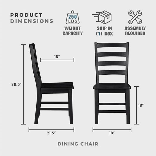 Lexicon Farmhouse Dining Chairs Set of 2, Kitchen Dining Chairs with Sturdy Solid Wood Frame, Legs, Footrest, High Ladder Back, Comfortable Classic Wooden Armless Side Seat, Easy Assembly, Black