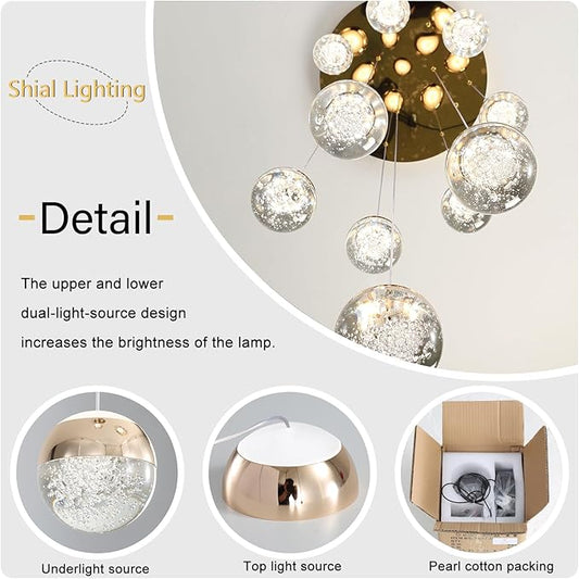 6-Lights Globe Pendant Light Modern Crystal Pendant Chandelier Gold Globe Chandeliers for Kitchen Island, Hanging Light Fixture for Dinning Room Bedroom