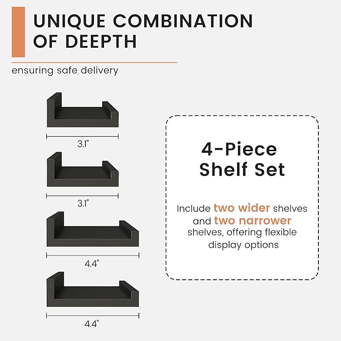 FLYJOE Floating Picture Ledge Shelves for Wall Set of 4, 48 Inch Wall Shelves with Lip Long Large Nursery Book Shelf for Toys Storage Kids Bookshelf Wall Mounted Living Room Bedroom Decor Frames