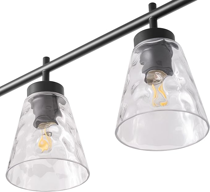 Aiwen 6-Light Kitchen Island Lighting, Modern 48 inch Black Island Chandelier with Glass Shade, Industrial Linear Pendant Lighting Over Table, Pendant Light Fixture for Dining Room