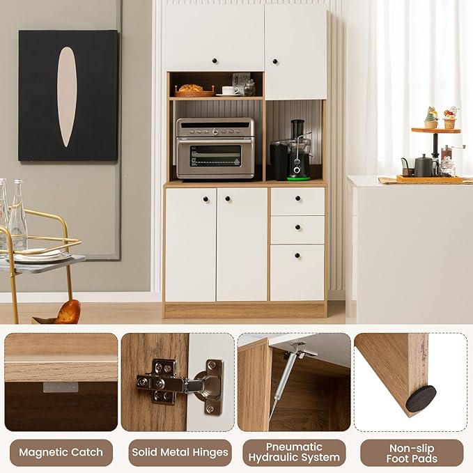 PETSITE Kitchen Buffet Hutch Storage Cabinet, 71" Freestanding Pantry with 3 Cabinets & Drawers, Adjustable Shelves, Microwave Cupboard for Living Room, Dining Room