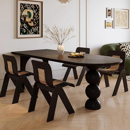 Dining Table, Solid Wood Dining Table with Orb Legs, Game Table, Multipurpose C Table, Mid-Century Modern Dining Table for Living Room,Kitchen,Conference Room,Small