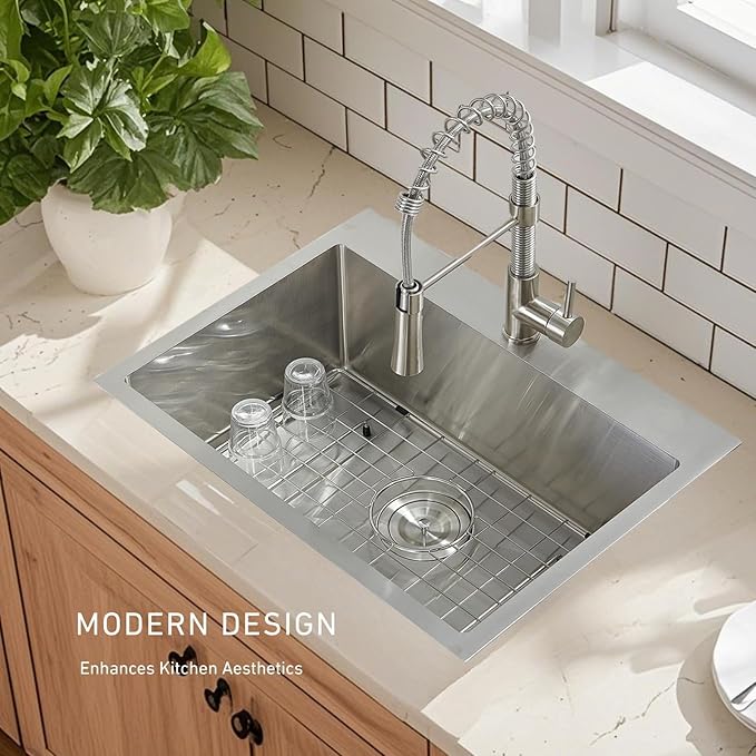 20 x 16 Drop In Kitchen Sink, Stainless Steel Top Mount Drop In Single Bowl Bar Wet Prep RV Outdoor Kitchen Sink 16 Gauge Brushed Nickel