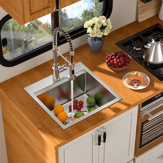 18 Outdoor Kitchen Sink - Beslend 18x18 Outdoor Sink Bar Sink RV Sinks Drop In, Topmount Stainless Steel Kitchen Sinks Wet Bar Sinks Workstation 16 Gauge Single Bowl Above Counter Indoor Outdoor