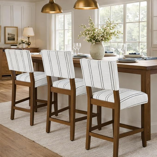 HomePop 24" Open Back Counter Stool|HomePop Home Décor|Fabric Chairs for Dining Room, Kitchen and Living Room - Black and White Stripe(Single Pack)