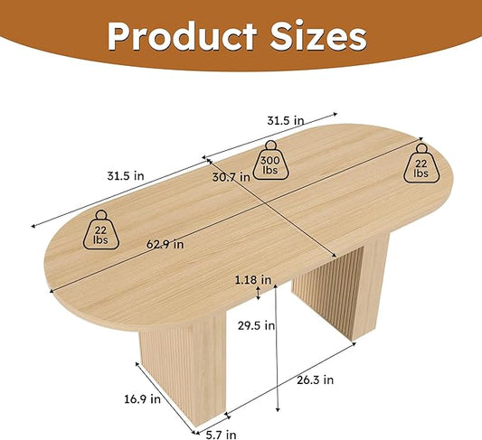Modern Dining Table for Kitchen Space Saving Kitchen & Dining Room Furniture with Sturdy Frame Construction Easy Assembly 62.9 Inch Oval Farmhouse Table,Burlywood-MDF