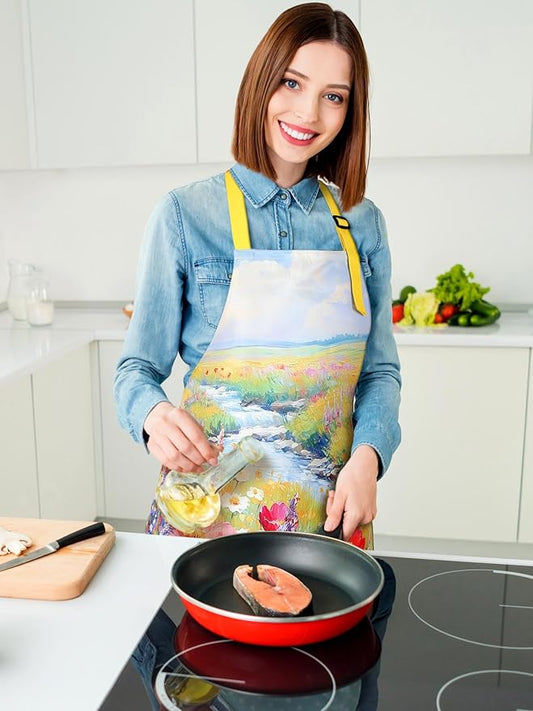 Bencailor 6 Pcs Spring Kitchen Aprons with Pockets Flower Rooster Bee Butterfly Sunflower Summer Aprons Bulk for Women(Colorful,Flower)