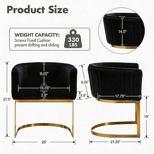 Hyfirm Black and Gold Barrel Dining Chairs Set of 2, Modern Velvet Upholstered Accent Chairs with Curved Back for Kitchen Island, Luxury Comfort Seating Cantilever Metal Frame