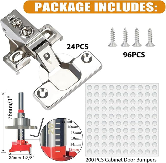 BESTEEL 24 Pack 1/2 inch Overlay Soft Close Cabinet Door Hinges for Kitchen Cabinet Hinges, 100 Degree Opening Angel, Stainless Concealed Kitchen Cabinets Hinge Self Closing with Drilling Tool &Manual