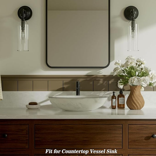 Phiestina Matte Black one Hole Tall Bathroom Vessel Sink Faucet, Single Hole Single Handle Vanity Bathroom Faucet, with Pop Up Drain and Water Supply Line, FH02-MB-V