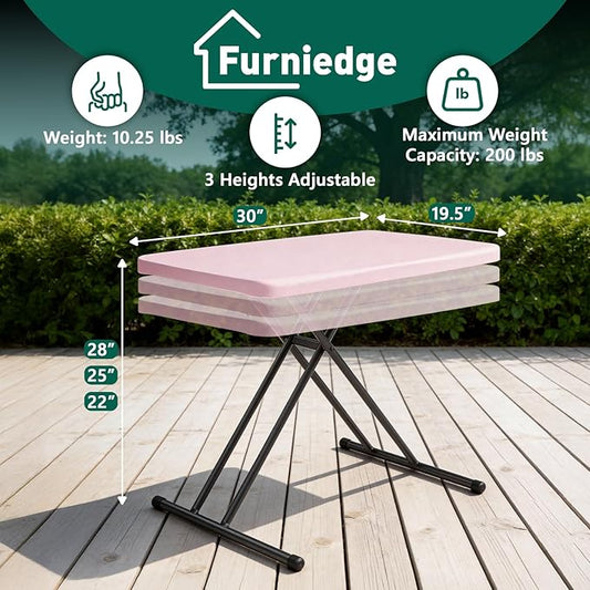 30 Inch Folding Table Set of 2, Adjustable Height TV Tray for Small Spaces, Heavy Duty Foldable Utility Table for Laptop, Dining, Camping, No Assembly, 200 lbs Capacity, Pink Granite