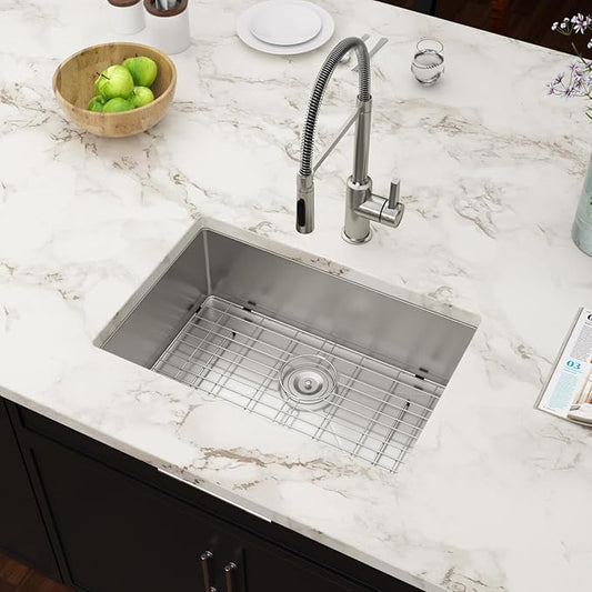 27 Inch Undermount Kitchen Sink 16 Gague Stainless Steel Round Corner Single Bowl Deep Kitchen Sinks Basin 27"x18"x9"