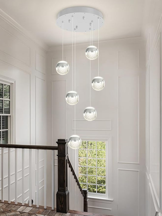 6-Lights Globe Pendant Light Modern Crystal Pendant Chandelier Chrome Globe Chandeliers for Kitchen Island, Hanging Light Fixture for Dinning Room Bedroom