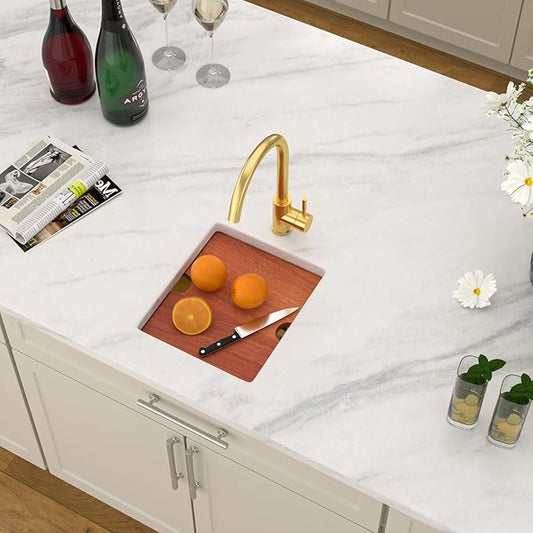 Dcolora 13"x15 Gold Small Bar Sink, Heavy Duty 16 Gauge 304 Stainless Steel, Cover Board for Saving Space, Udnermount Installation Fit for Small Kitchen,Bar, RV, #DC-U2533005GW