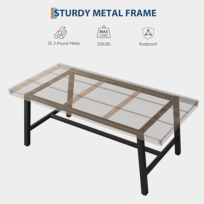 GarveeHome 63 Inch Small Space Dining Table for 4-6 People, Rectangular Kitchen Table for Apartment & Dining Room, Heavy Duty Metal Frame, Rustic Pear, Multipurpose Work Table