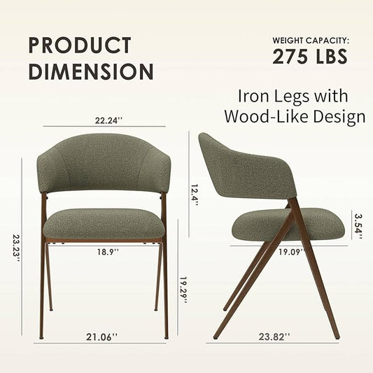 COLAMY Dining Chairs Set of 2, Modern Fabric Upholstered Dining Room Kitchen Side Chairs with Iron Legs, Open Back and Padded Seat, for Living Room/Restaurant/Cafe, Green
