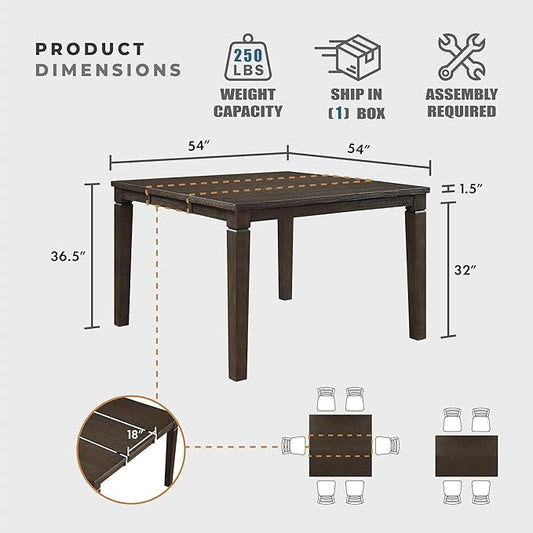 Lexicon Modern Counter Height Dining Table, Expandable Wooden Kitchen Table with Removable Leaf, Space Saving, Seats for 4-6 People, for Home, Dining Room, 36 Inch-54 Inch, Dark Espresso