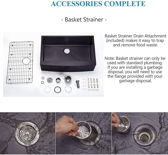 Hotis Black Farmhouse Sink, 33 Inch Farm Sink, Apron-Front 304 Stainless Steel Farmhouse Kitchen Sinks, 33x22 Inch Undermount Single Bowl Undermount With Dish Grid