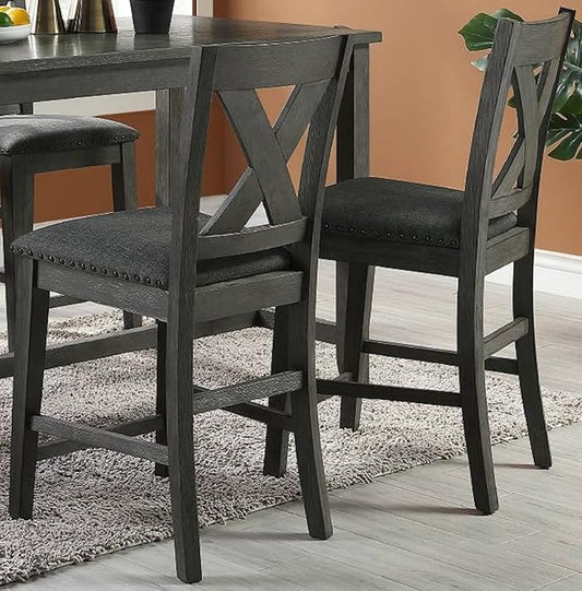 Simple Modern Grey Counter Height Dining Chairs Set of 2, X Back Design Cushion Seat for Kitchen Island