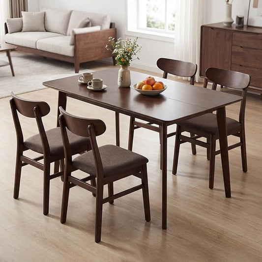Giantex Dining Table for 4, 47" Rectangular Wooden Kitchen Table with Solid Rubber Wood Legs, Mid Century Modern Dinner Table for Dinette, Living Room, Home Office (Walnut)