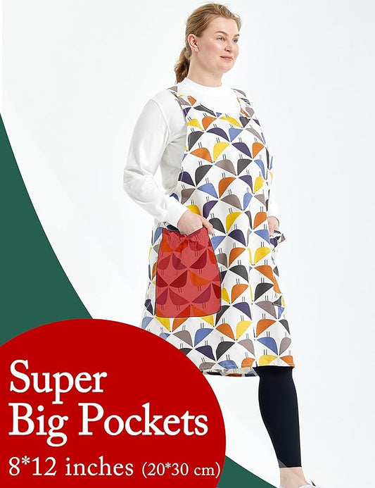 Big Plus Size Aprons for Women with Pockets Cotton Linen Baking Kitchen Cooking