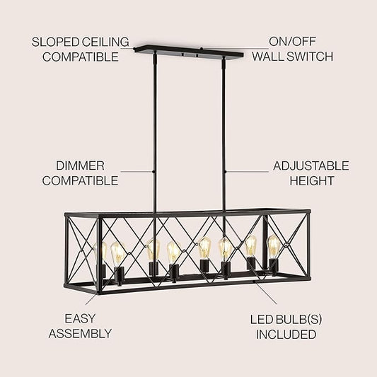 JONATHAN Y 39" Oil Rubbed Bronze 8-Light Farmhouse Drum Pendant Light, Industrial Dimmable LED Chandelier for Kitchen, Iron Metal Basket Shade, Bulbs Included (JYL7504A)