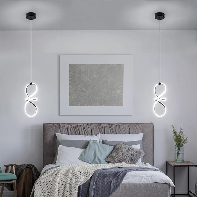 MAYNA Spiral Led Pendant Light Fixture,Modern Led Chandelier, 6000K Adjustable Height Hanging Light Fixture for Kitchen Living Room Bedroom Cafe Table, 1 Pack (Black)