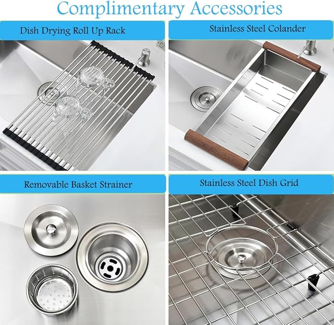 32 Inch Black Undermount Sink -Bokaiya 32x19 Undermount Kitchen Sink Deep Stainless Steel 18 Gauge Single Bowl Black Kitchen Sinks with Colander